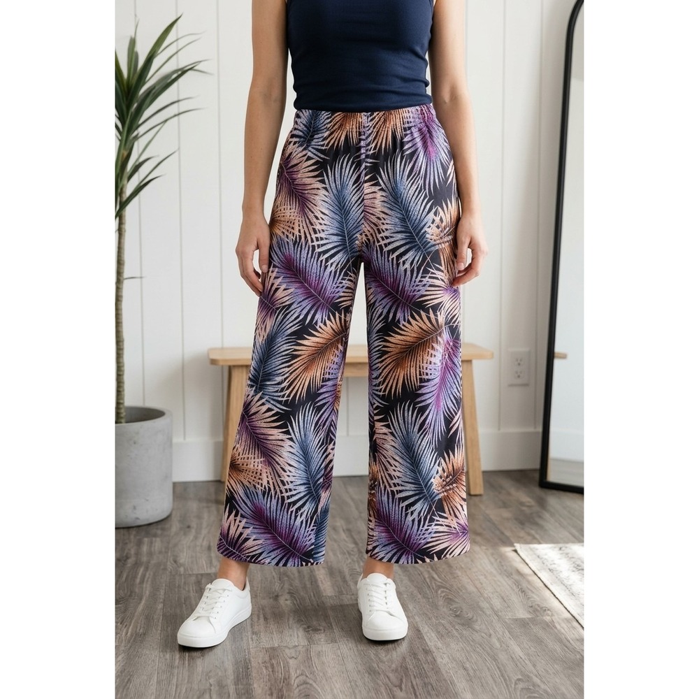 Royalty Women XS Tropical Linen Blend Wide Leg Pants Drawstring Beach Resort